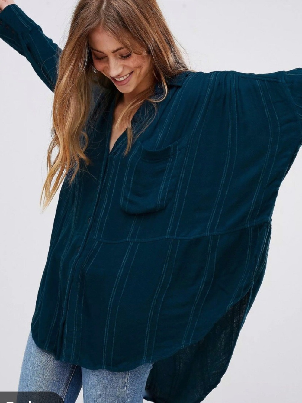 Free People Cozy Nights Button Down Blouse Tunic Gauze